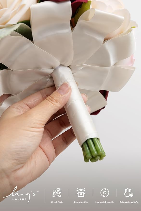 Ling's moment Artificial Flowers Pink Bridesmaid Bouquet, Blush Garden Wedding Flowers Bouquets for Bridesmaids, 7 Inch Bridal Bouquets for Bridesmaids, Wedding, etc