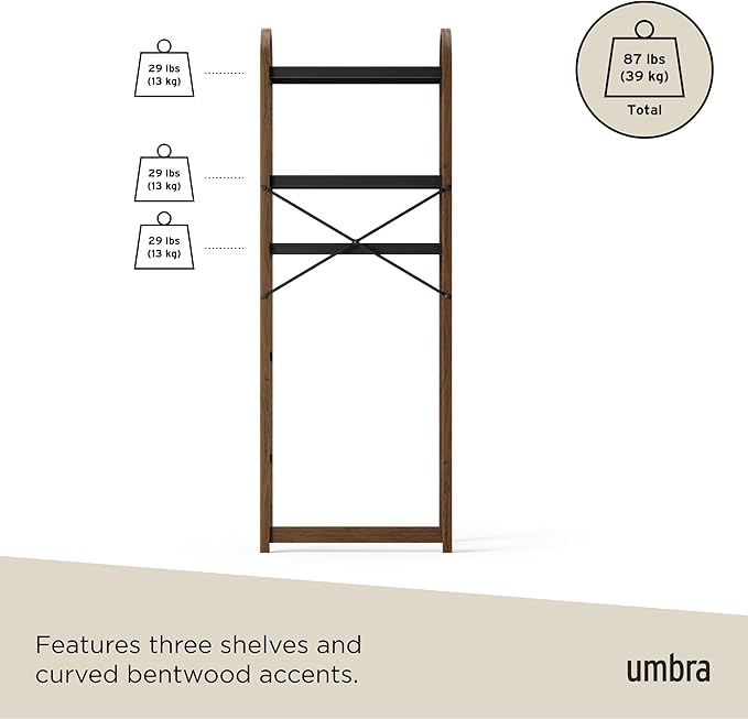 Umbra Bellwood Over The Toilet Shelf for Bathroom or Powder Room, Black/Walnut