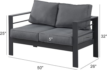 Wisteria Lane Patio Furniture Aluminum Loveseat, All-Weather 2 Seats Outdoor Chair, Gray Metal Chair with Dark Grey Cushions