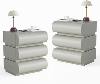 homary 2-Drawer Smart Nightstands Set of 2 with Wireless Charging Station, USB & Type-C Ports, Faux Leather Light Gray Night Stands Modern Bedside Tables for Bedroom Storage, Fully Assembled