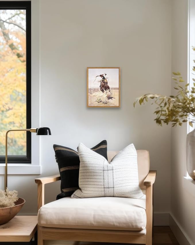 KBKBART Vintage Framed Canvas Wall Art, Western Cowboy Art Prints Southwestern Artwork Prints Farmhouse Wall Decor for Western Bedroom Bathroom Decor (8"x10")