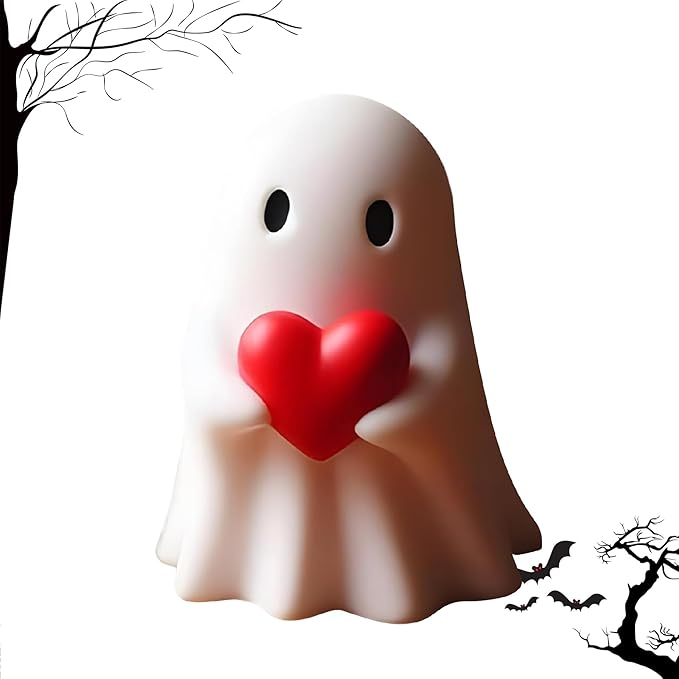 Halloween Ghost Figurine - Spooky Resin Ghost Statue, Cute Red Heart Ghost Halloween Decor Home Decoration Humorous Desktop Art Piece