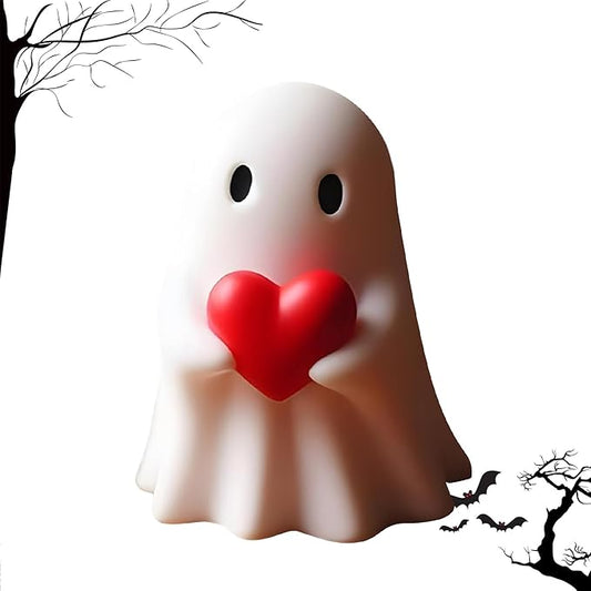 Halloween Ghost Figurine - Spooky Resin Ghost Statue, Cute Red Heart Ghost Halloween Decor Home Decoration Humorous Desktop Art Piece