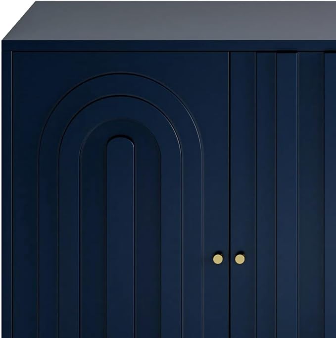 Modern Sideboard Buffet 60" Accent Cabinet, Navy Blue Wood Credenzas Entryway Table with Storage for Living Room Home Bar, 4 Doors & Adjustable Shelves