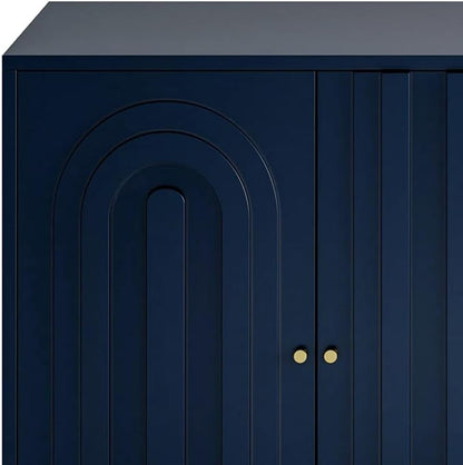 Modern Sideboard Buffet 60" Accent Cabinet, Navy Blue Wood Credenzas Entryway Table with Storage for Living Room Home Bar, 4 Doors & Adjustable Shelves