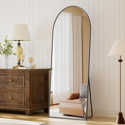 Arched Full Length Mirror, 64" x 21" Arch Floor Mirror with Stand, Full Length Wall Mirror Hanging or Leaning Arched-Top Full Body with Stand for Bedroom, Dressing Room, Black