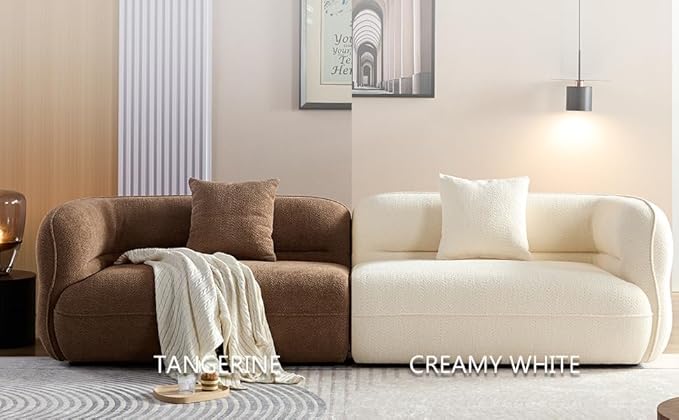 110" Modern Couch Curved Sofa for Living Room, Luxury Curved Sectional Sofas, Upholstered Boucle 3-Seater Loveseat, Minimalist Couches for Office Apartment, Camel
