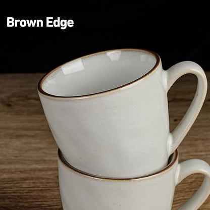 famiware Coffee Mugs Set of 4, Ocean Round 11.5oz Coffee Cup Set with Handle for Cocoa, Milk, Hot Chocolate, Stoneware Cups for Kitchen, Reactive Glaze, Microwave and Dishwasher Safe, Cappuccino White