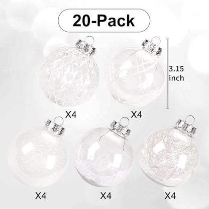 Christmas Ball Ornaments Set, 20ct Large Clear Shatterproof 80mm/3.15" White Christmas Ornaments for Christmas Tree Hanging Decorative Bauble for Halloween Thanks Giving Xmas Wedding Party