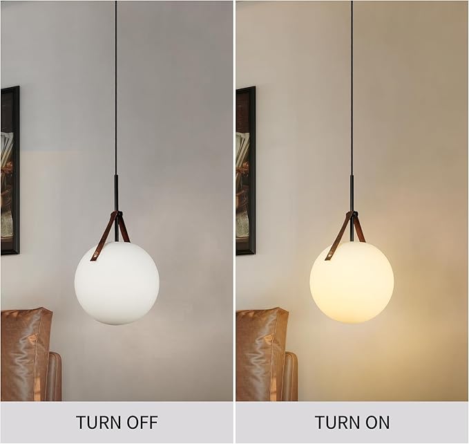 Aisilan Globe Pendant Light, White Opal 9.6” Glass Pendant Light with 5W E26 Blub, Mid Century Adjustable Hanging Light Fixture for Kitchen Island, Globe Chandelier for Dining Room Bedroom