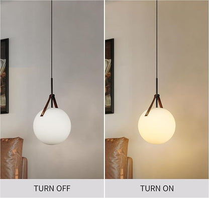 Aisilan Globe Pendant Light, White Opal 9.6” Glass Pendant Light with 5W E26 Blub, Mid Century Adjustable Hanging Light Fixture for Kitchen Island, Globe Chandelier for Dining Room Bedroom