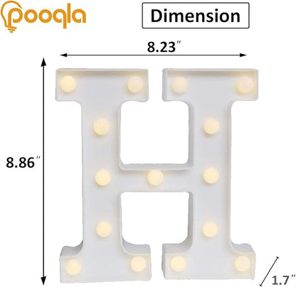 Pooqla LED Marquee Letter Lights Sign, Light Up Alphabet Letter for Home Party Wedding Decoration H