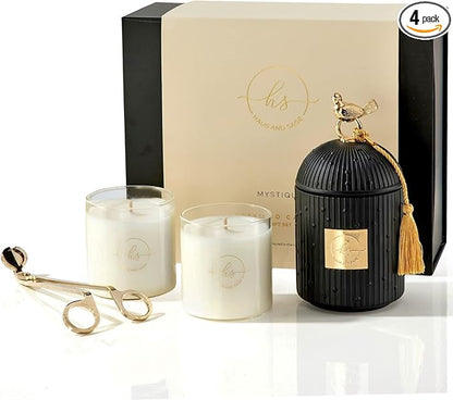 Luxury Scented Candles Gift Set for Women - Candle Holder + 2 x 8.5oz Premium Scented Candles for Home + Wick Trimmer - 110+ Hours Burn Time - Paraffin-Free - 4 pcs
