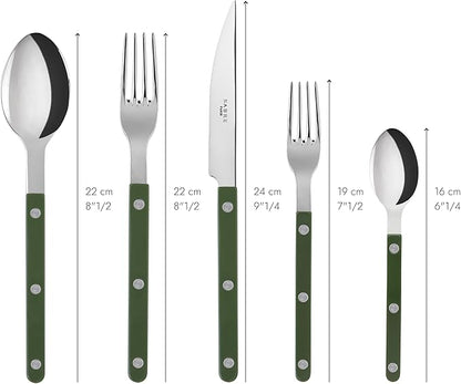 5-Piece Flatware Set - Bistrot Collection - Knife, Fork, Soup Spoon, Teaspoon & Dessert Fork - Stainless Steel & Nylon - Dishwasher Safe - Green - Brilliant Finish