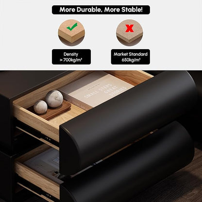 homary 2-Drawer Smart Nightstands Set of 2 with Wireless Charging Station, USB & Type-C Ports, Faux Leather Black Night Stands Modern Bedside Tables for Bedroom Storage, Fully Assembled