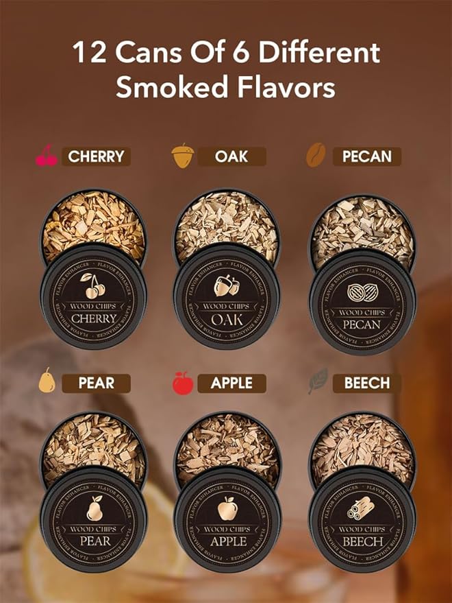 23Pcs Whiskey Smoker Kit with Torch-12 Wood Chips, Ice Ball Mold, Cocktail Smoker Infuser Kit, Old Fashioned Drink Smoker Kit, Birthday Bourbon Whiskey Gifts for Men,Husband,Dad,Him