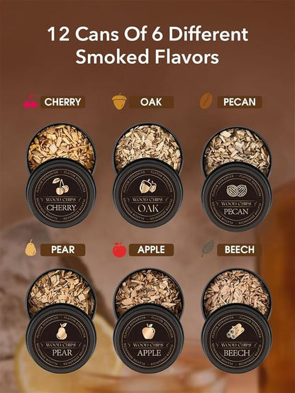 23Pcs Whiskey Smoker Kit with Torch-12 Wood Chips, Ice Ball Mold, Cocktail Smoker Infuser Kit, Old Fashioned Drink Smoker Kit, Birthday Bourbon Whiskey Gifts for Men,Husband,Dad,Him