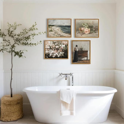 KBKBART Vintage Wall Decor Art Print, Framed Canvas Wall Art Mid-Century Lady Classical Women Painting Picture, Vintage European Portrait Painting for Bedroom Bathroom Decor Wall Art(12"x16")