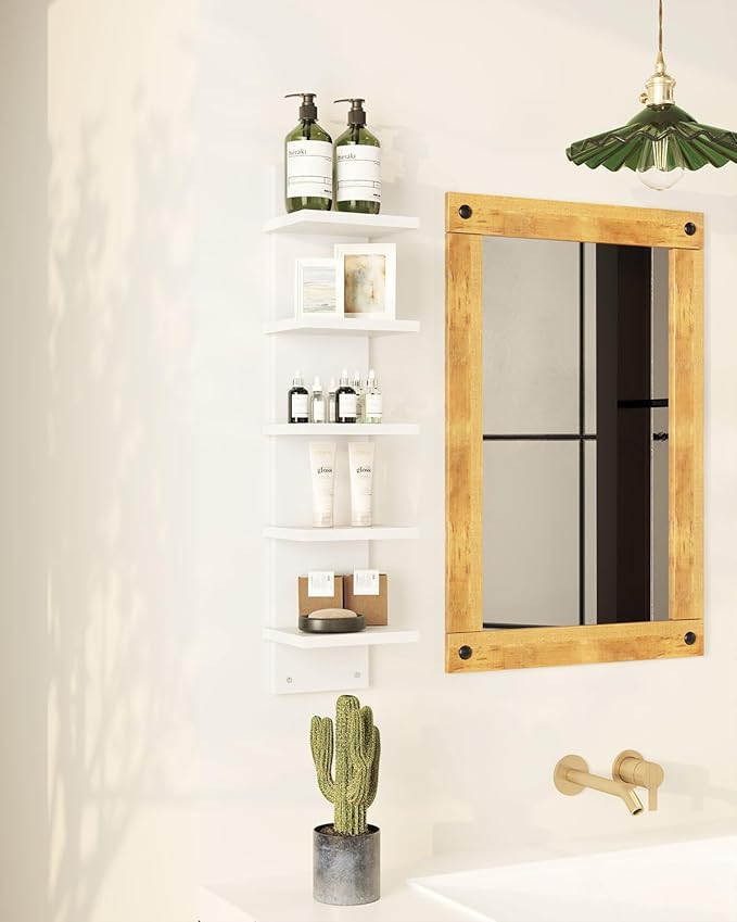 IBUYKE 5 Tier Wall Shelf Unit,White Vertical Shelf,Floating Storage Wall Shelf,Organizer Tall Tower Design Decorative Wall Mount Shelving for Home, Bedroom,Living Room,Office Decor WBC009W