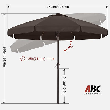 ABCCANOPY 9ft Scalloped Patio Umbrella, Outdoor Table Umbrella with Tilt and Crank, Fiberglass Ribs Deck Umbrella for Patio, Pool, Garden, Picnic (Coffee)