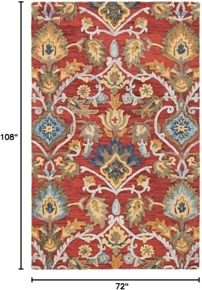 SAFAVIEH Blossom Collection Area Rug - 6' x 9', Red & Multi, Handmade French Country Floral Wool, Ideal for High Traffic Areas in Living Room, Bedroom (BLM402Q)