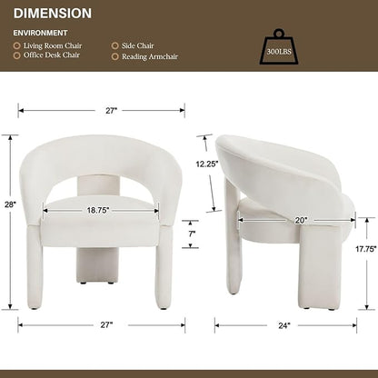 Modern Accent Chair Cream Velvet Round Barrel Armchair Comfy Upholstered Lounge Chair for Living Room Bedroom Reading Chair Vanity Chair Comfy Office Waiting Room Chairs