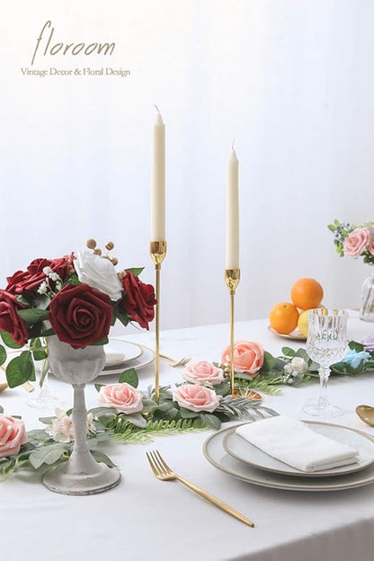 Floroom Artificial Flowers 50pcs Real Looking Blush Foam Fake Roses with Stems for DIY Wedding Bouquets Pink Bridal Shower Centerpieces Floral Arrangements Party Tables Home Decorations