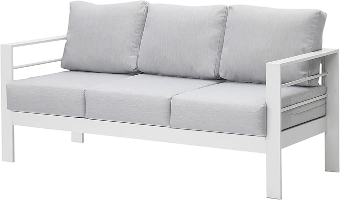 Wisteria Lane Patio Furniture Aluminum Chair, All-Weather 3 Seats Outdoor Chair, White Metal Chair with Light Grey Cushions