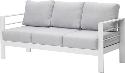 Wisteria Lane Patio Furniture Aluminum Chair, All-Weather 3 Seats Outdoor Chair, White Metal Chair with Light Grey Cushions