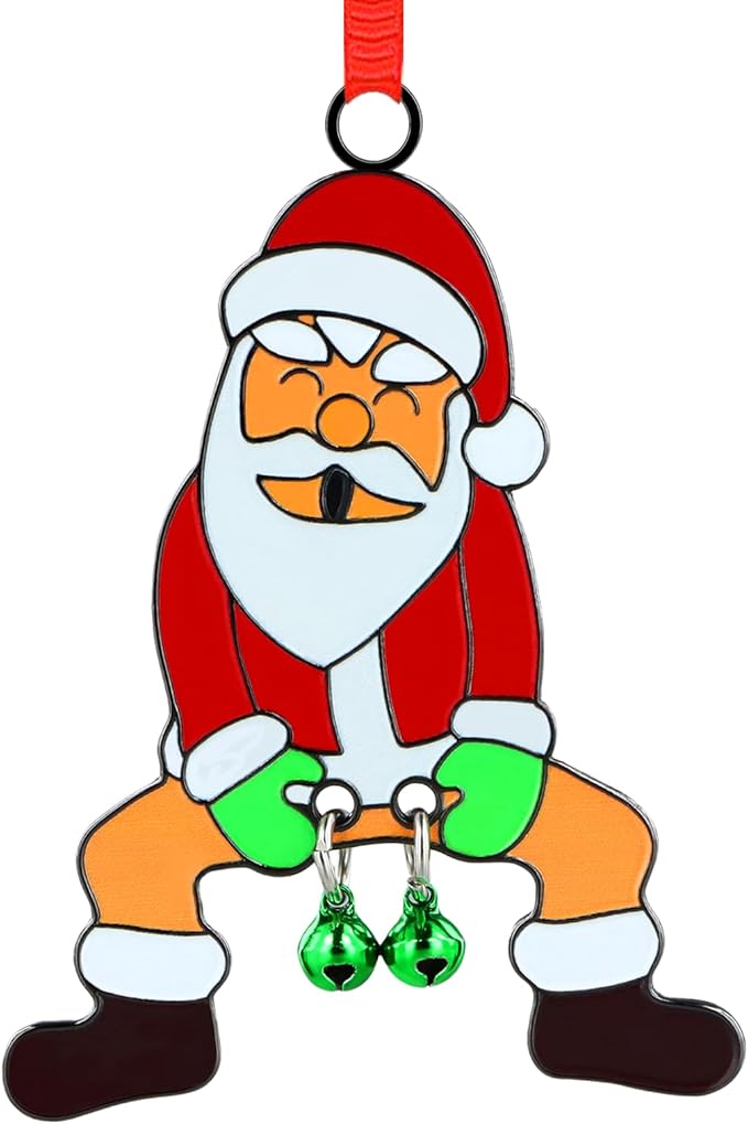 FLYAB Funny Santa Ornaments 2025 White Elephant Gifts for Adults Jingle My Bells Metal Christmas Hanging Ornament for Xmas Tree Decorations Dirty Santa Gifts for Women Friends Sister Teens