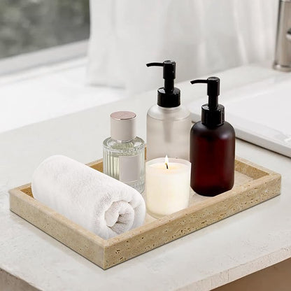Travertine Tray,Bathroom Vanity Tray Non-Ceramic/Non-Resin,Marble Perfume Tray 12 x 8 inch (Travertine)
