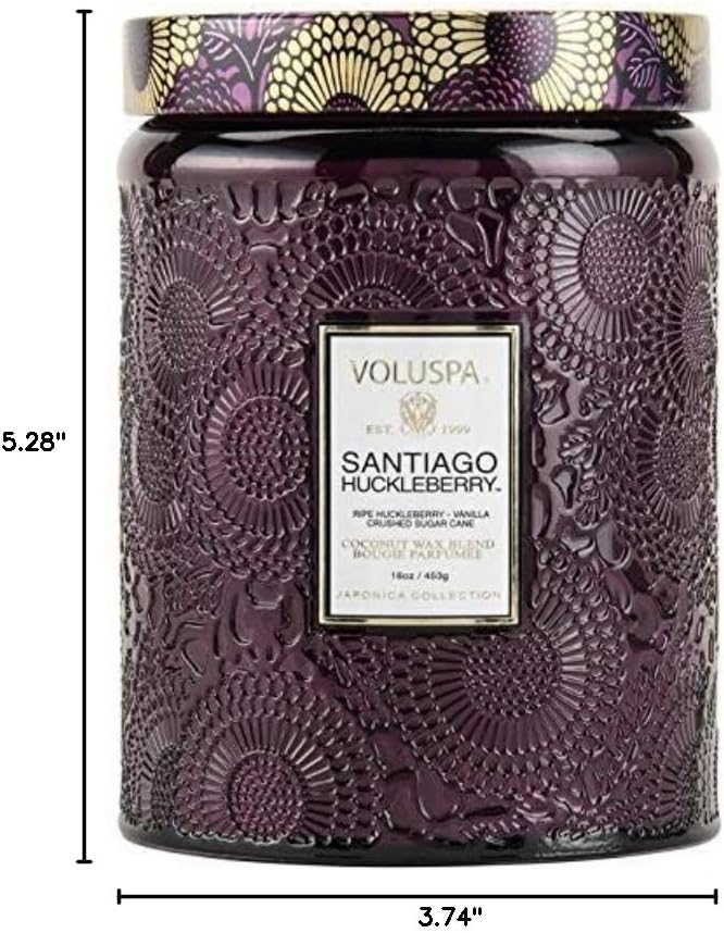 Voluspa Santiago Huckleberry, Large Candle Jar, 18 oz, 100 Hour Burn Time, Coconut Wax for Clean Burning, Handcrafted in the USA