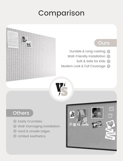 Bumusty Large Cork Board Alternative-47 x35 Felt Bulletin Board Tiles, with 30 Pushpins, 70 Adhesive Tabs, 12-Pack Slat Wall Paneling, Cork Boards for Office Push Pin Board Felt Board-Marble Gray