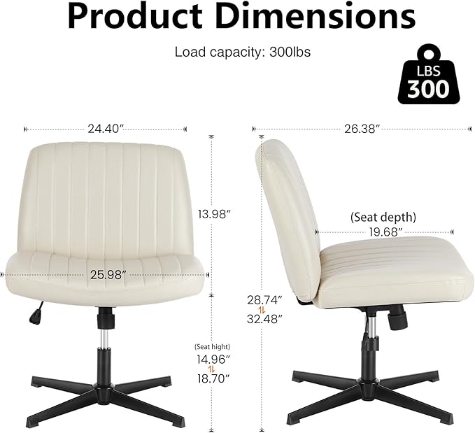DUMOS Criss Cross Chair Legged Office Wide Comfy Desk Seat, No Wheels Armless Computer Task Seating, Swivel Vanity Home Height Adjustable