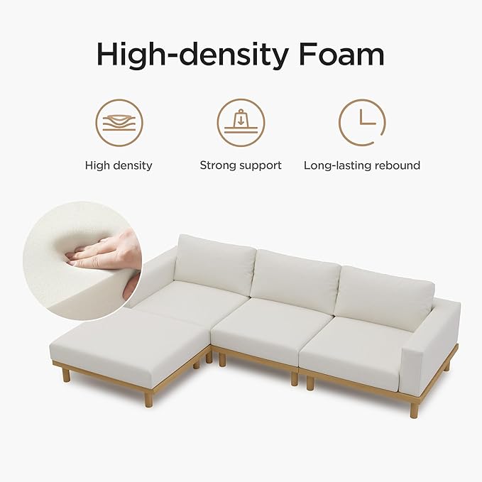 Acanva Minimalist Modular Sectional Sofa for Living Room, Wide & Deep Seat Convertible Furniture Set with Metal Frame and Movable Covers, 5 Piece, Off White
