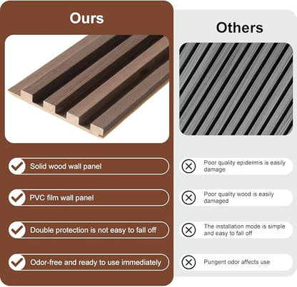 2PCS Wood Slat Acoustic Wall Panels for Ceiling and Wall Decor 3D Fluted Sound Absorbing Textured Panel with Wood Finish 108"×6" (Cherry Dark)