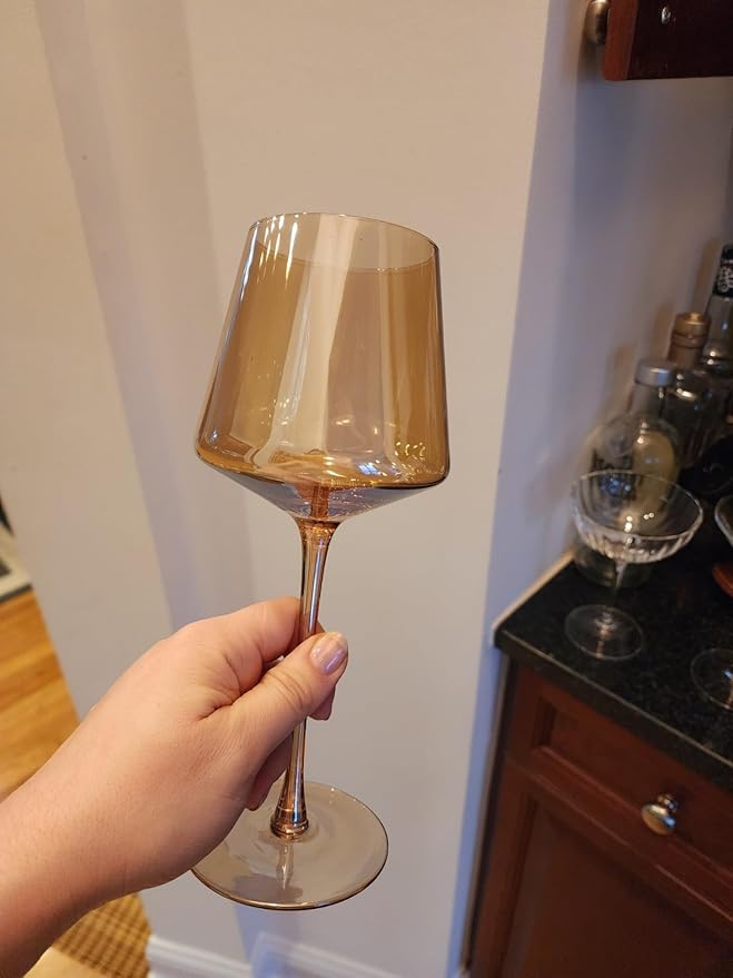 Physkoa Amber Wine Glasses Set of 6-16oz Hand-Blown Amber Wine Glass with Long Stem Unique Red&White Wine Glasses For Party Home Bar Christmas