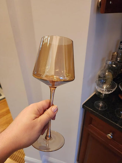 Physkoa Amber Wine Glasses Set of 6-16oz Hand-Blown Amber Wine Glass with Long Stem Unique Red&White Wine Glasses For Party Home Bar Christmas