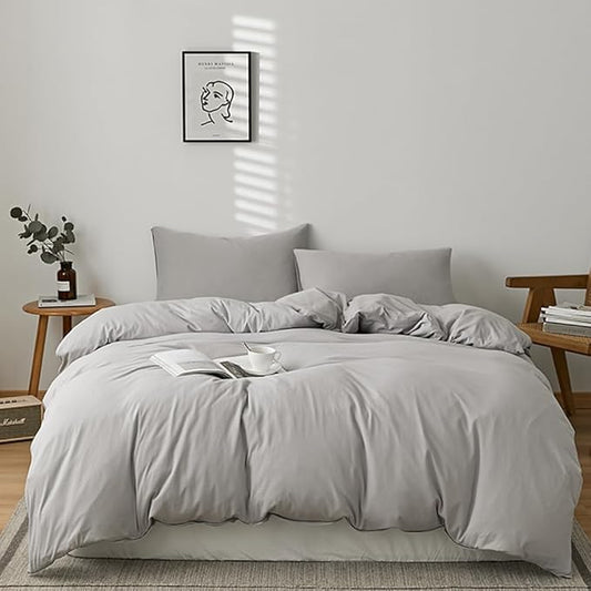 CLOTHKNOW Grey Comforter Sets Twin/Twin XL Light Grey Bedding Comforter Set Boys Men Comforter Solid Silver Gray Comforter 3Pcs Gray Bed Comforter Sets