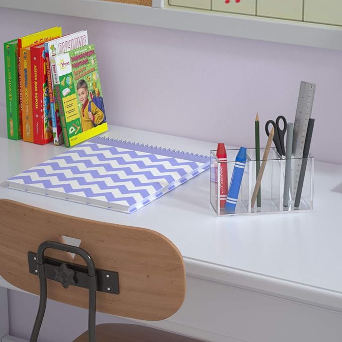 NIUBEE Acrylic Pen Holder 3 Compartments, Clear Pencil Organizer Cup for Countertop Desk Accessory Storage