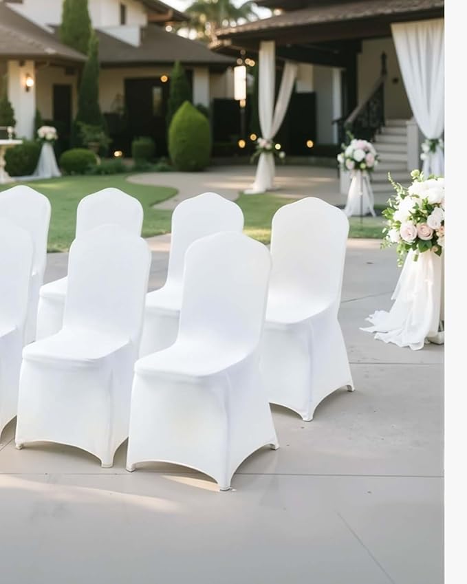 VEVOR 100 Pcs White Chair Covers Polyester Spandex Chair Cover Stretch Slipcovers for Wedding Party Dining Banquet Flat-Front Chair Covers