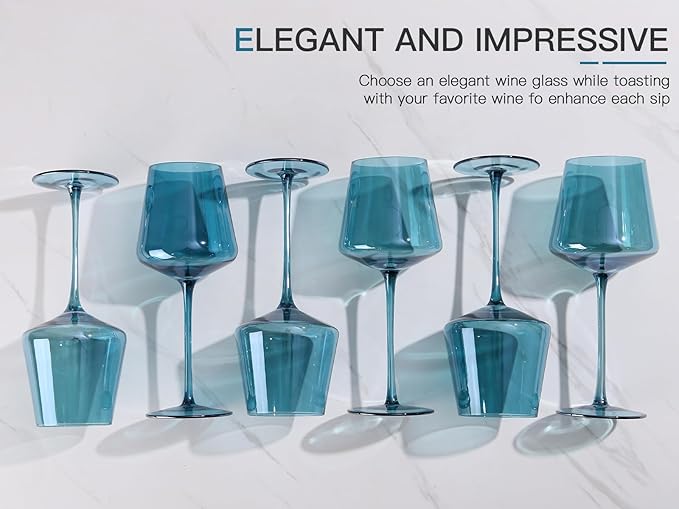 Physkoa colored wine glasses set of 6 hand blown wine glasses (Midnight Blue)