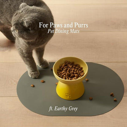 Chifon Beige Oval Silicone Placemats Set of 4 – Heat Resistant, Waterproof, Easy to Clean Non-Slip Modern Dining Table Mats – Premium Leather Textured Japandi Kitchen Decor (Grey Beige)