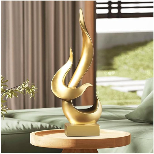 15" Fire Sculpture - Decorative Objects for Living Room, Dining Room - Gold Modern Abstract Art Decor, Resin Craft for Home Decor & Gifts