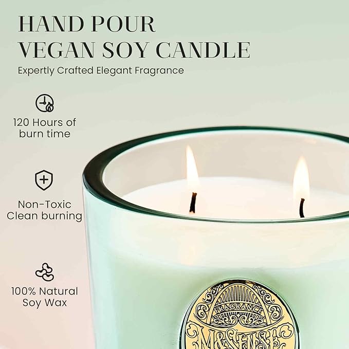M&SENSE Large Two-Wick Aromatherapy Soy Candle | Eucalyptus Mint & Blue | 19.8 oz, 120H Burn Time | Luxury Scented Candle for Relaxation, Gifting, Home Décor | Ideal for Bedroom, Office