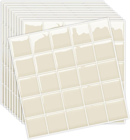 Alwayspon 10 Sheets 10"x10" Beige 3D Vinyl Backsplash Tiles, Self-Adhesive Peel and Stick Wall Tile Stickers Stick on Subway Tiles for Kitchen Bathroom Wall