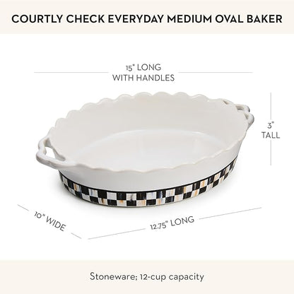 MACKENZIE-CHILDS Everyday Oval Casserole Baker, Cute Oven Baker, Medium, Black-and-White Courtly Check
