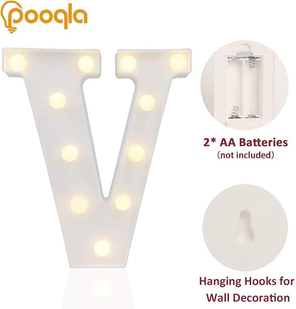 Pooqla LED Marquee Letter Lights Sign, Light Up Alphabet Letter for Home Party Wedding Decoration V