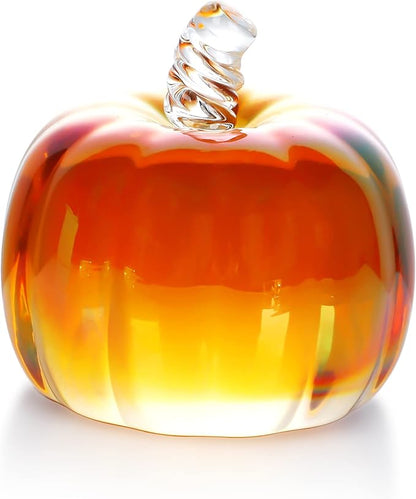 HDCRYSTALGIFTS 2.8inch Brown Striped Crystal Pumpkin Figurine Collectible Glass Pumpkins DecorTable Accent for Fall Harvest Decorating