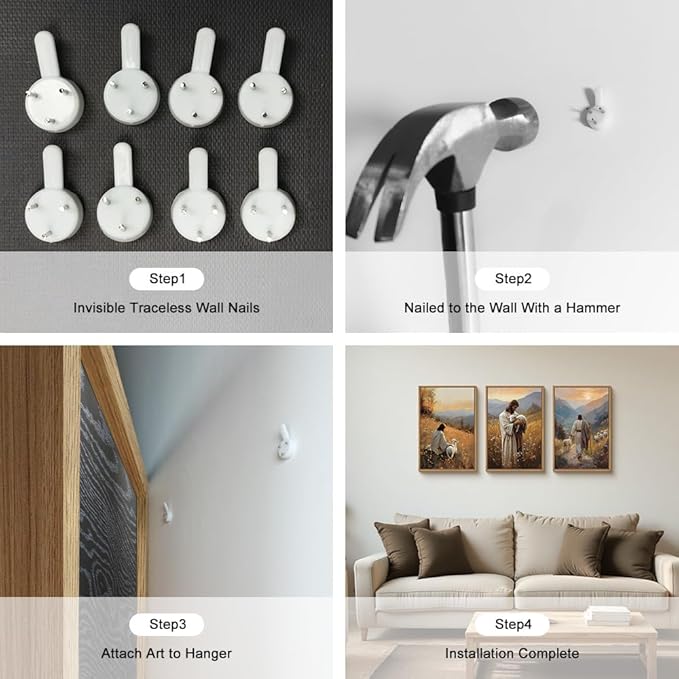 HOURIA Jesus Leaves The 99 Sheep Framed Canvas Wall Art Set,Christian The Lost Sheep Wall Decor,Jesus Embraces Lamb Artwork,Religious Biblical Art Prints for Living Room, Bedroom, Church- 24"x36"x3